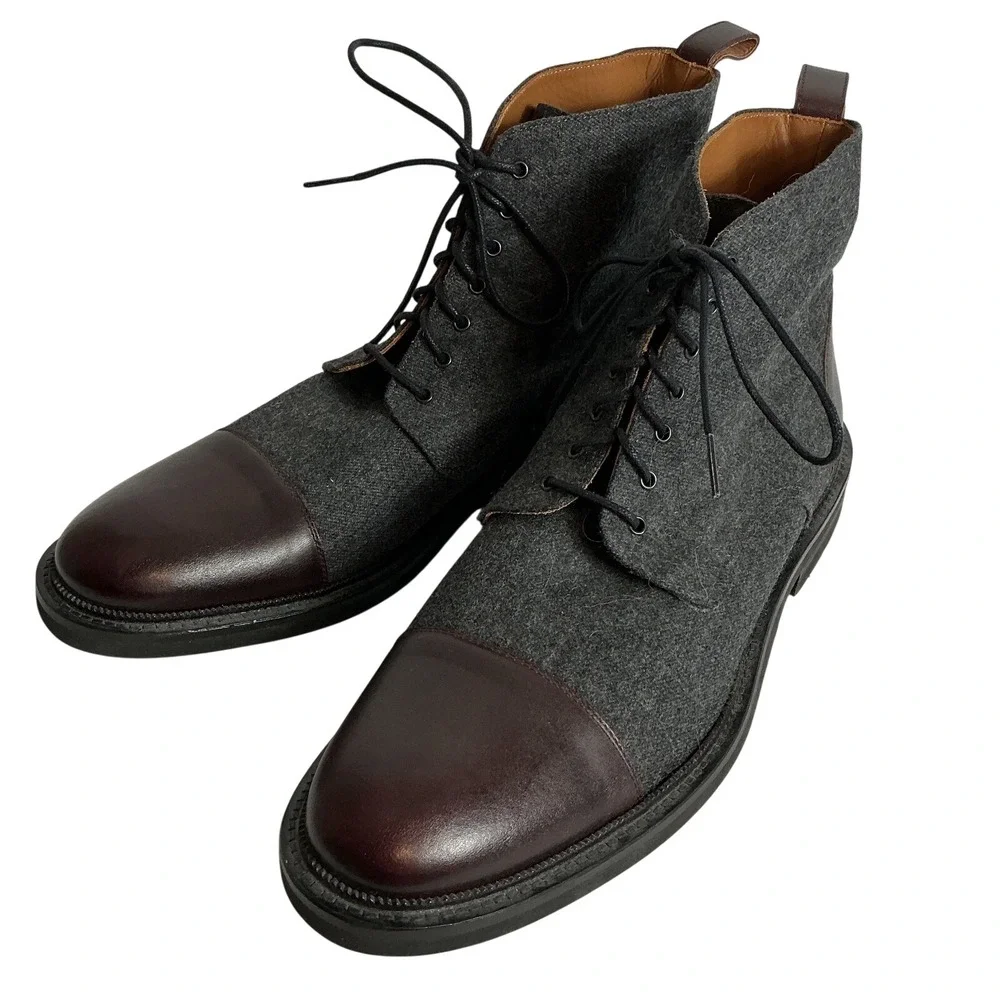 TAFT Jack EU 46 US 12 - 13 Gray Oxblood Cap Toe Handmade Boots Quiet Luxury